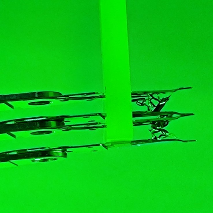 Damaged Toshiba hard drive read write heads after failed recovery attempt Damaged Toshiba hard drive read write heads after failed recovery attempt